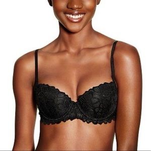 Victoria’s Secret PINK Date Balconette Push Up Bra Black Lace 32DD New